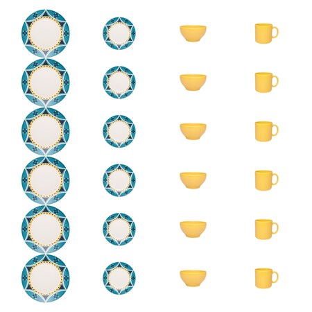 Manhattan Comfort AM19 24 Piece Scratch Resistant Dinnerware Set, Service for 6, Yellow/Blue